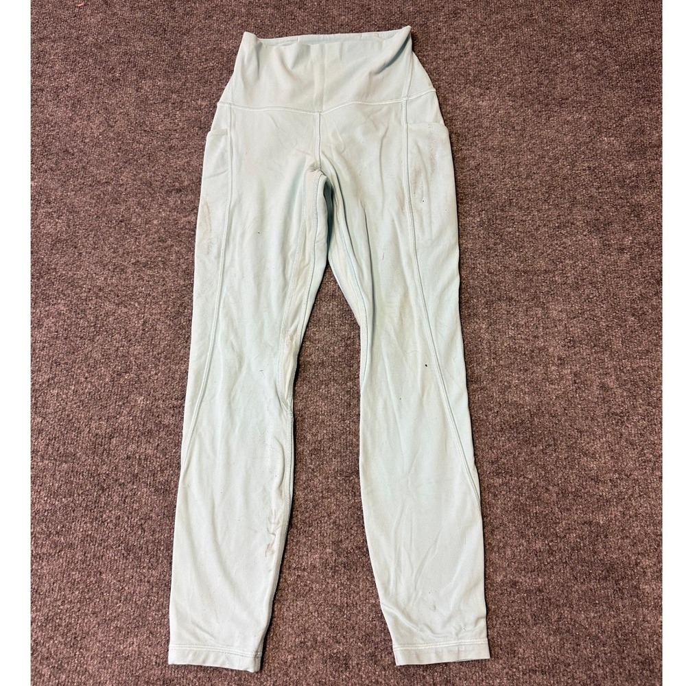 Lululemon Leggings Womens Size 4 Light Blue High Rise Pockets Athletic Yoga Flaw